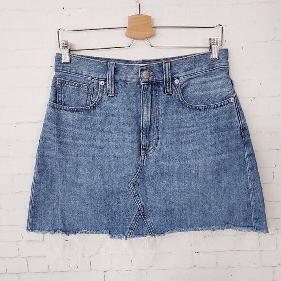 Madewell Rigid Denim A-Line Mini Skirt Size 27 Waist 100% Cotton Festival Beach - Picture 2 of 7